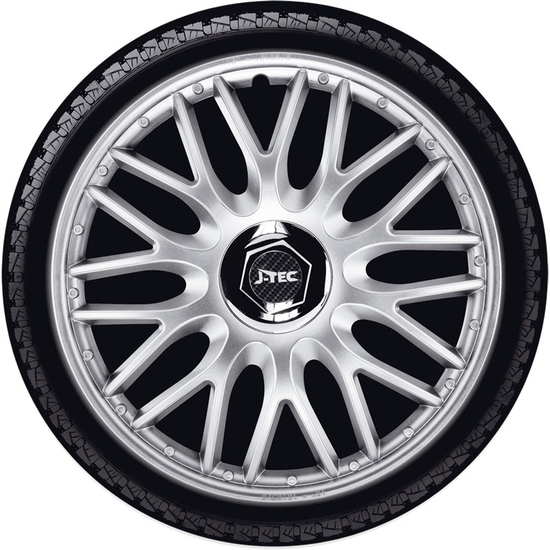 4-Delige J-Tec Wieldoppenset Orden R 15-inch zilver + chroom ring
