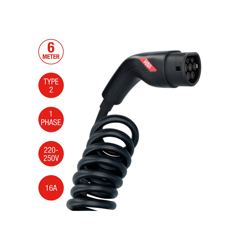 Carpoint Spiraal Laadkabel Elektrische Auto Type2>2 16A 1-Fase 6-meter