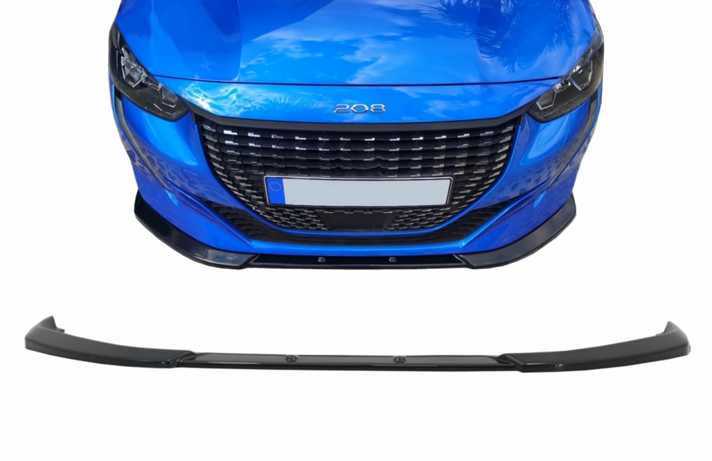 Voorspoiler Peugeot 208 Mk2 (2020-Up) Glans Zwart