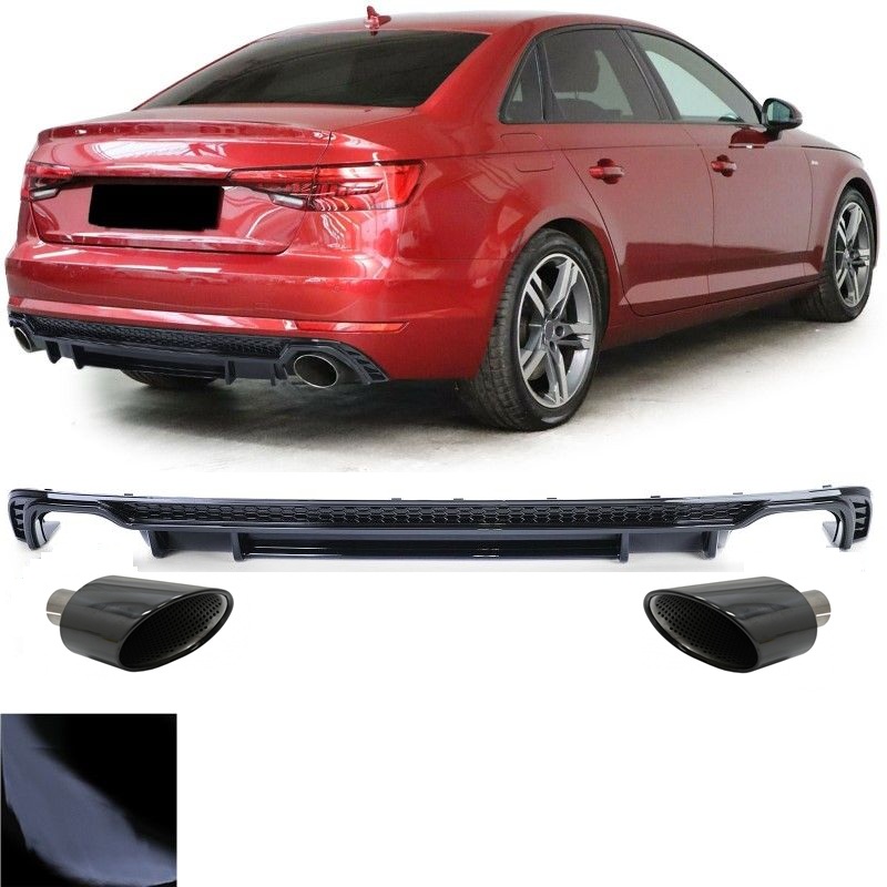 Achterbumper Diffuser passend voor Audi A4 B9 2015-2019 RS4 Design Zwart