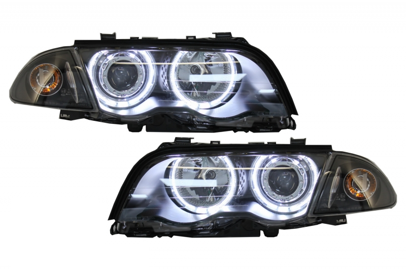 Koplampen passend voor BMW E46 98-01 Sedan/Touring Angel eyes Zwart LED