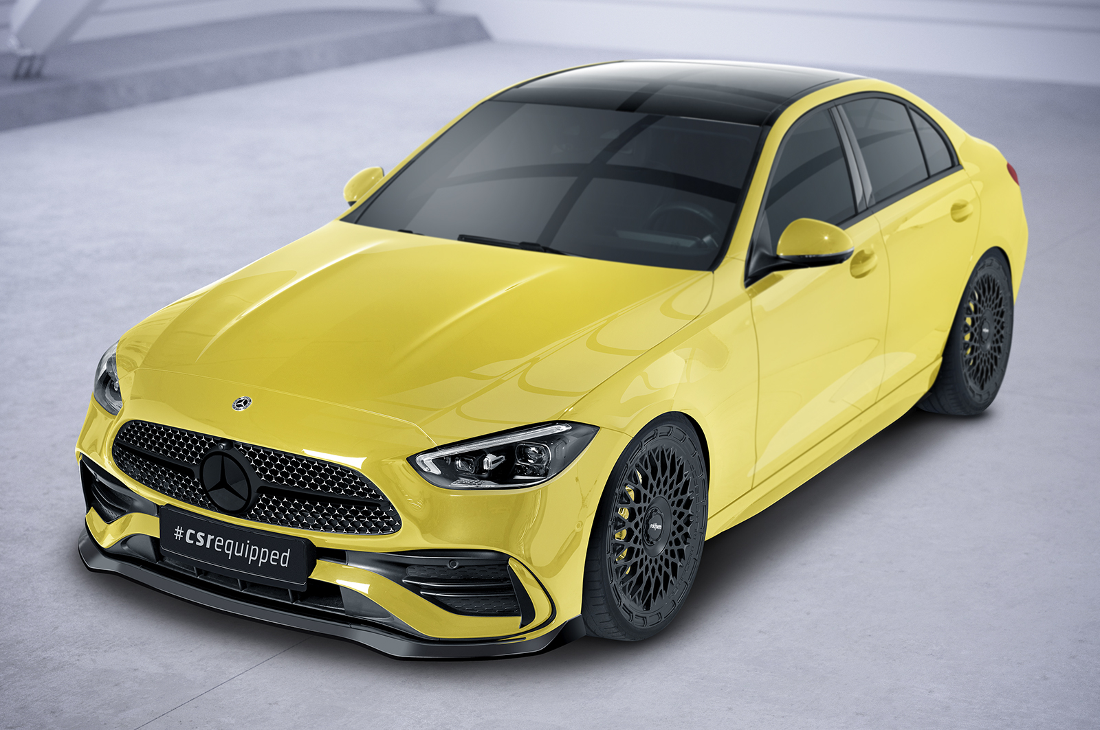 Voorspoiler passend voor Mercedes C Klasse W206 AMG Pakket CSR Glans Zwart