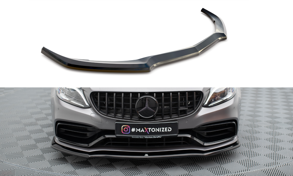 Voorspoiler V.1 Mercedes AMG C63 Sedan / Estate FL Maxton Glans Zwart
