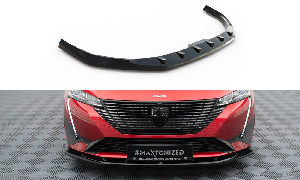 Voorspoiler V.1 Peugeot 308 Mk3 Maxton Glans Zwart