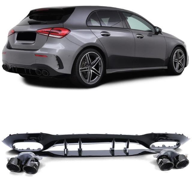 Diffuser passend voor Mercedes A klasse W177 A35/A45 Look Glans Zwart Sierstukken