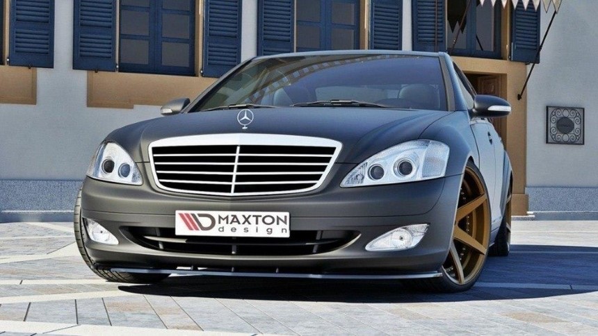 Voorspoiler passend voor Mercedes S-Klasse W221 Maxton Design glans zwart