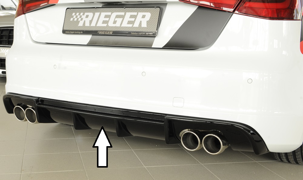 Diffuser passend voor Audi S3 & A3 S-Line Sportback 8V 12-16 Rieger Glans Zwart