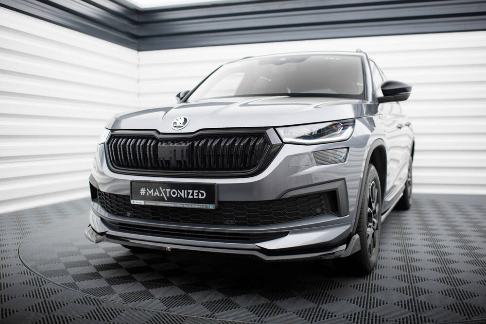 Voorspoiler passend voor Skoda Kodiaq Mk1 Facelift Sportline Maxton Design glans zwart V.2