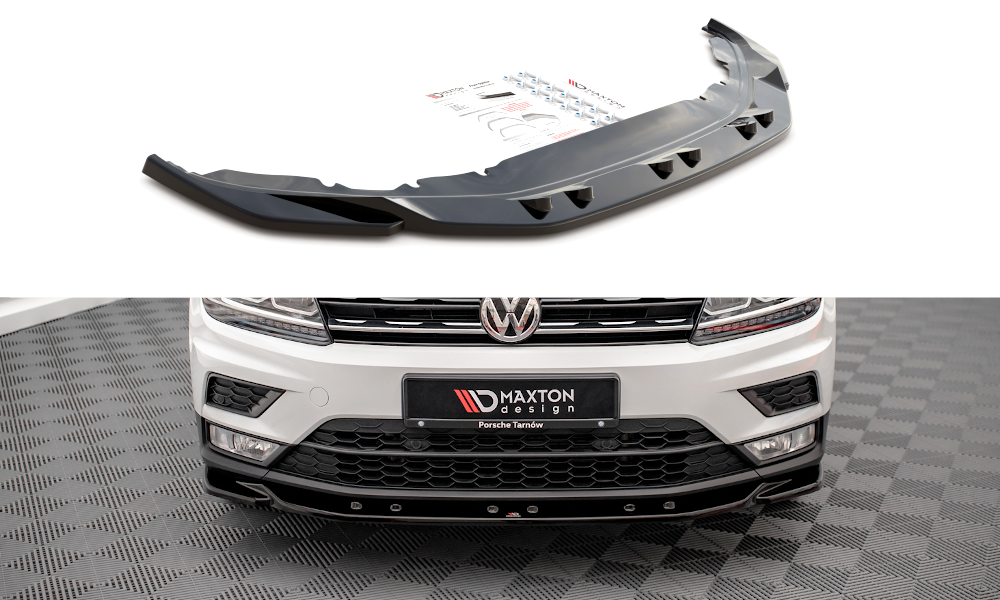 Voorspoiler passend voor Volkswagen Tiguan MK2 Maxton Glans Zwart