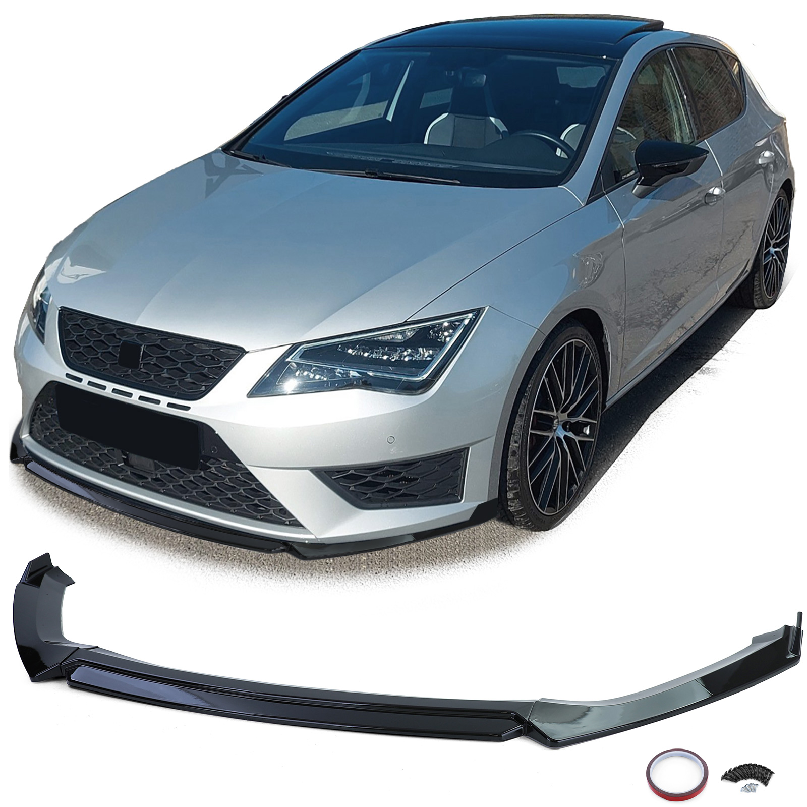Voorspoiler passend voor Seat Leon 5F FR & Cupra 12-20 Glans Zwart