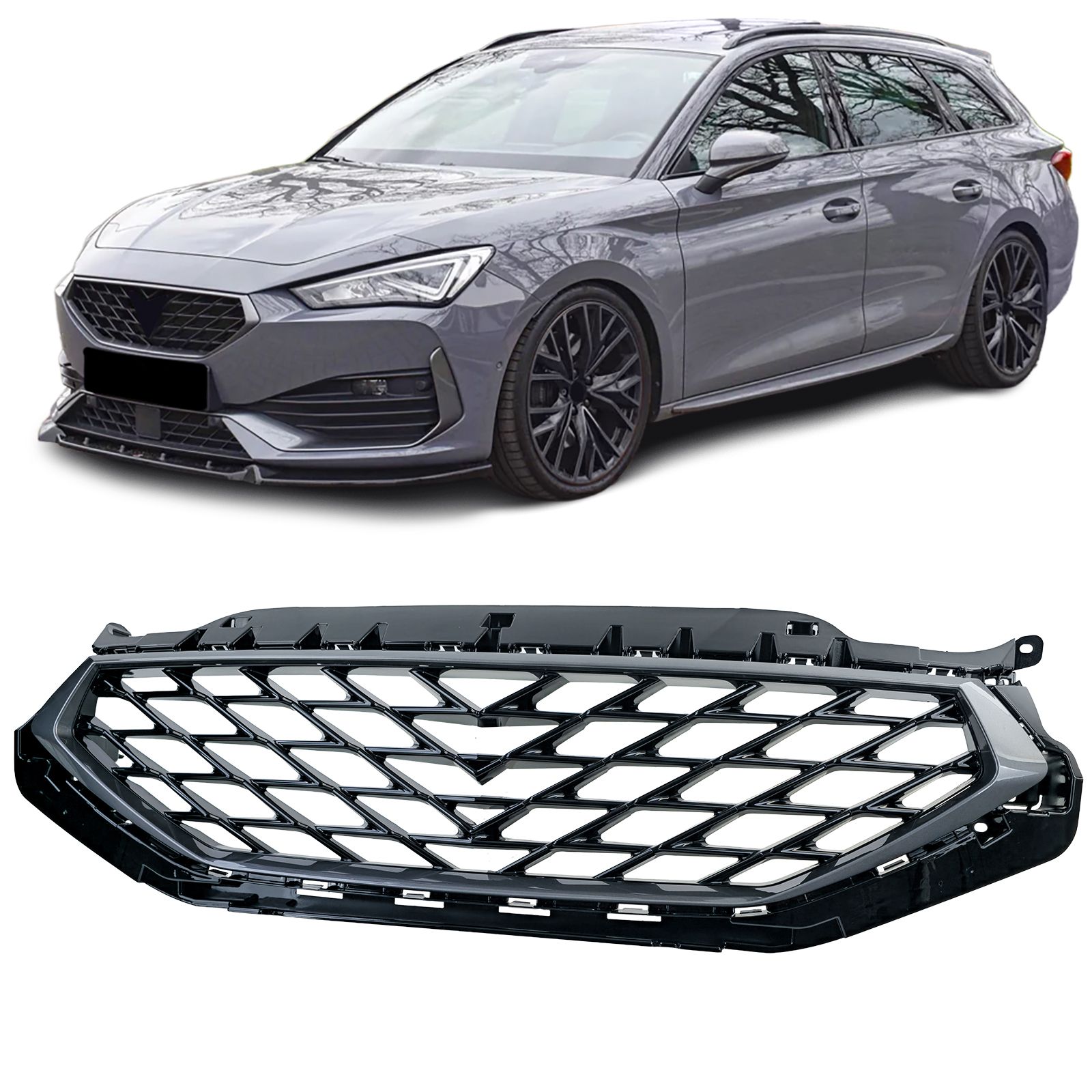 Grill passend voor Seat Leon FR KL 2020- Glanzend zwart