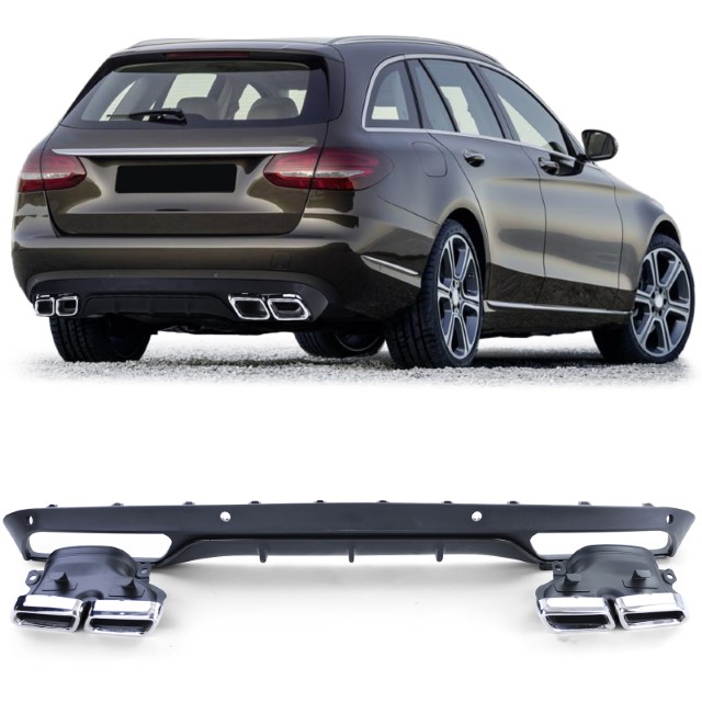 Achterbumper Diffuser passend voor Mercedes C-Klasse Kombi S205 C63 Look incl. Sierstukken