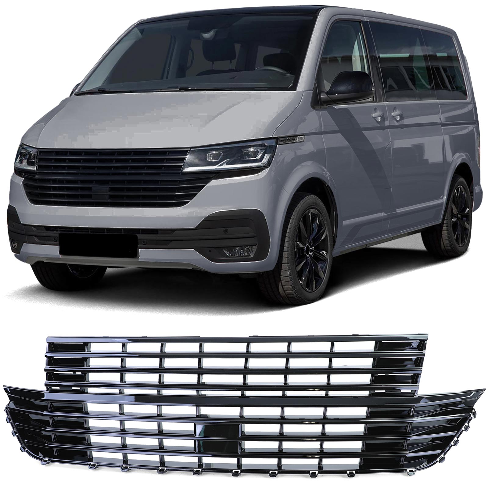 Grill passend voor VW T6.1 Bus Multivan Facelift 19-23 Glans Zwart