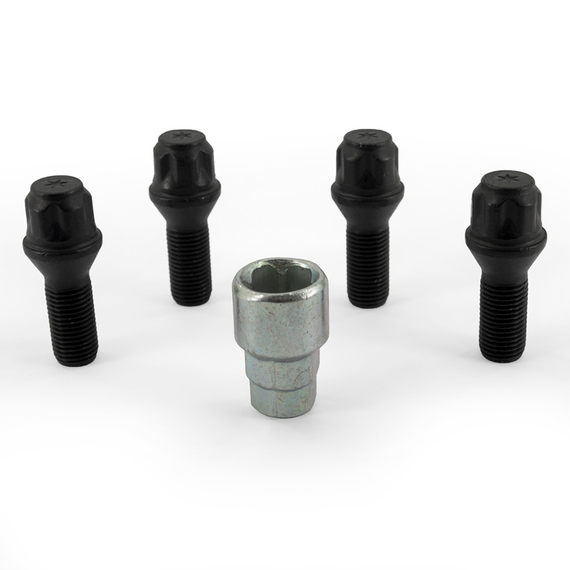 H&R Wielslotenset M14x1.50x28mm konisch Zwart - 4 slotbouten incl. adapter