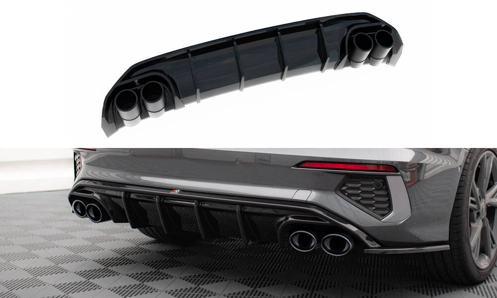 Diffuser Audi S-Line Sedan 8Y Maxton Glans Zwart met sierstukken Zwart