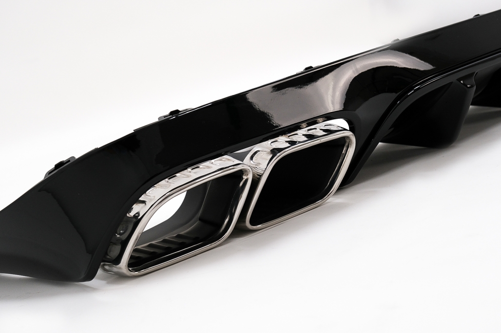 Diffuser E63 Look Mercedes E-Class C238 Coupe Cabrio (2016-..) Piano Black Met Zilveren Sierstukken
