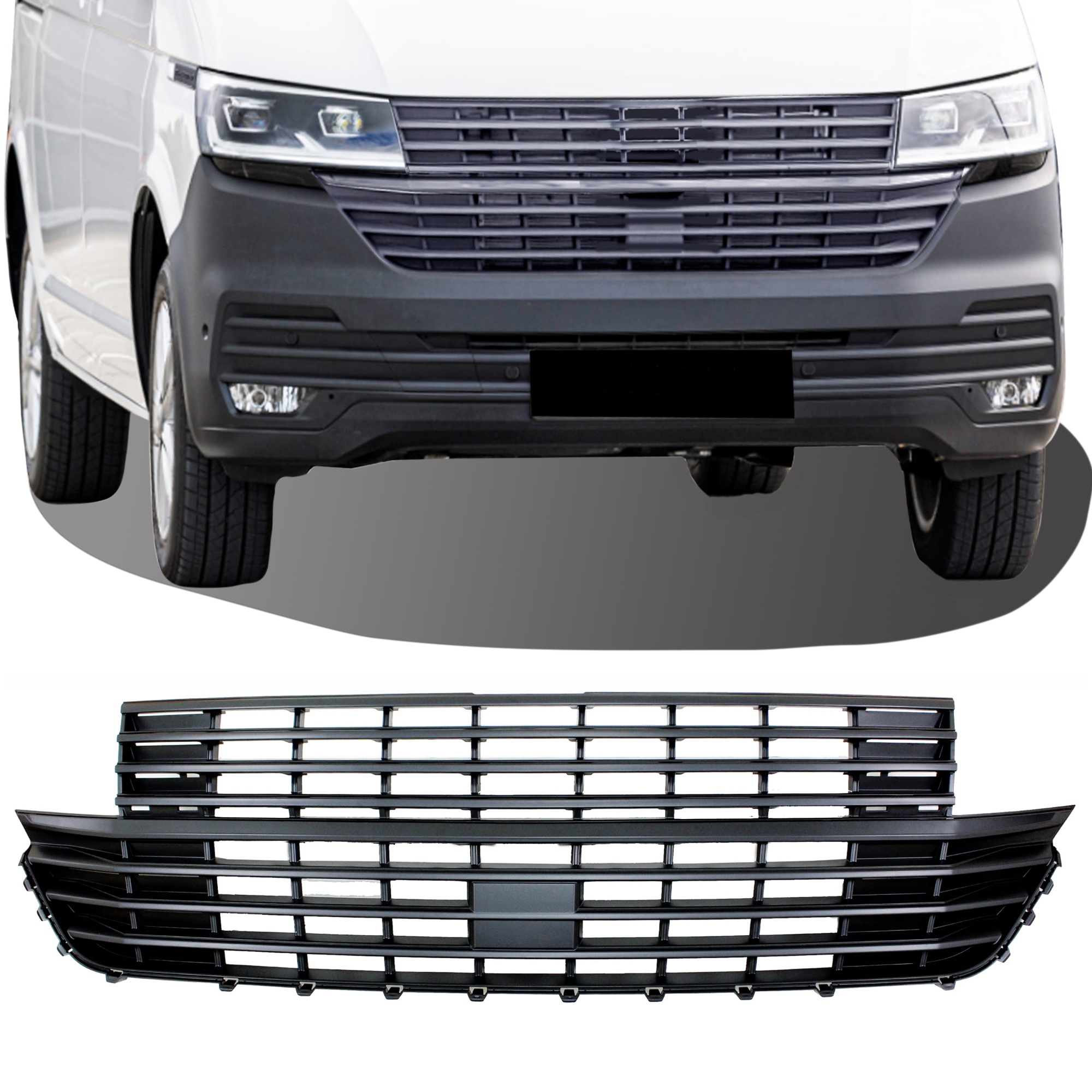 Grill passend voor Volkswagen Transporter T6.1 Embleemloos Zwart