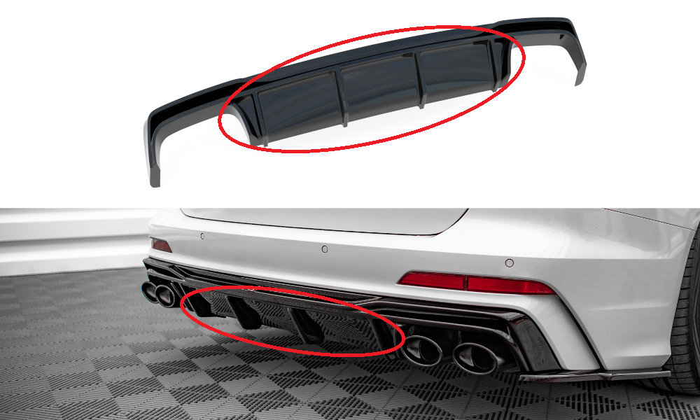 Afdek klep voor Diffuser passend voor Audi S6 / A6 S-Line C8 Maxton Glans Zwart (trekhaakkap)