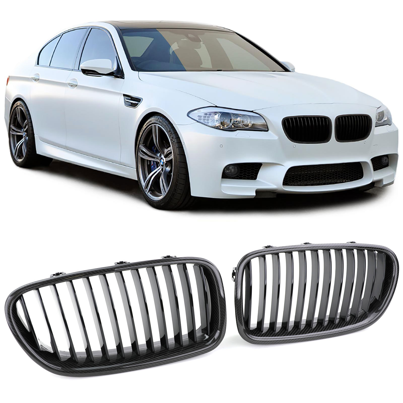 Grill Nieren passend voor BMW F10/F11 Carbon - Zwart 10-17
