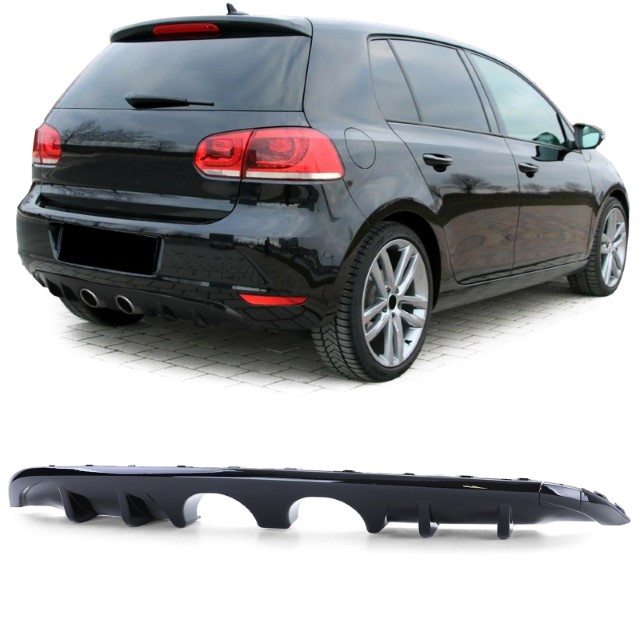 Achterbumper Diffuser passend voor VW Golf VI R32 Look Glans Zwart