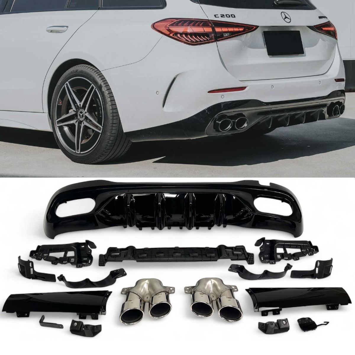 Diffuser passend voor Mercedes C Klasse W206 S206 C43 AMG Look Chroom