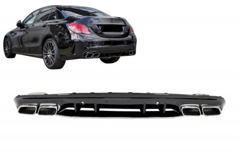 Achterbumper Diffusor Mercedes W205 C-Klasse C63S Design Zilver Tips AMG Sport Line