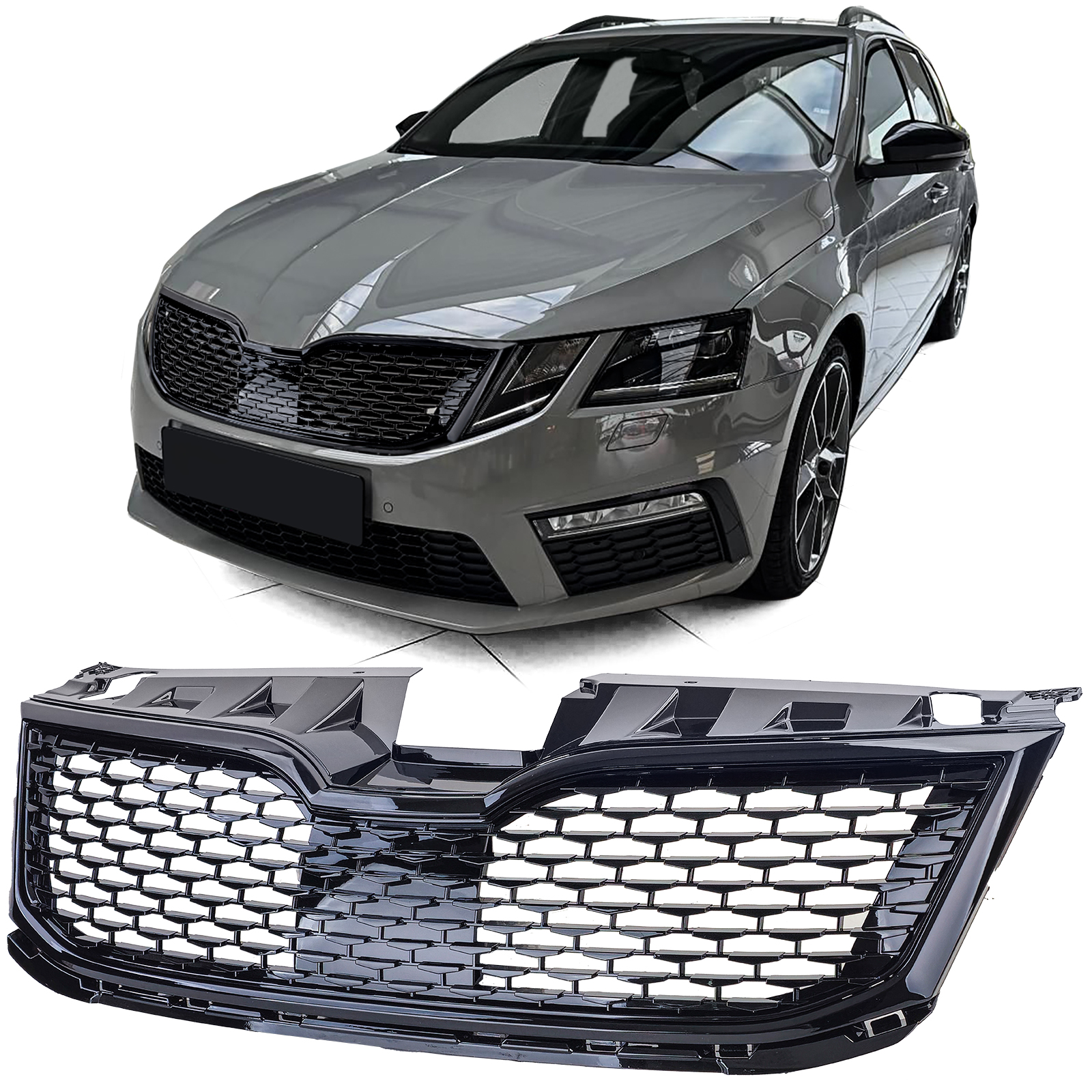 Grill passend voor Skoda Octavia 5E Facelift 2017-2020 glanzend zwart