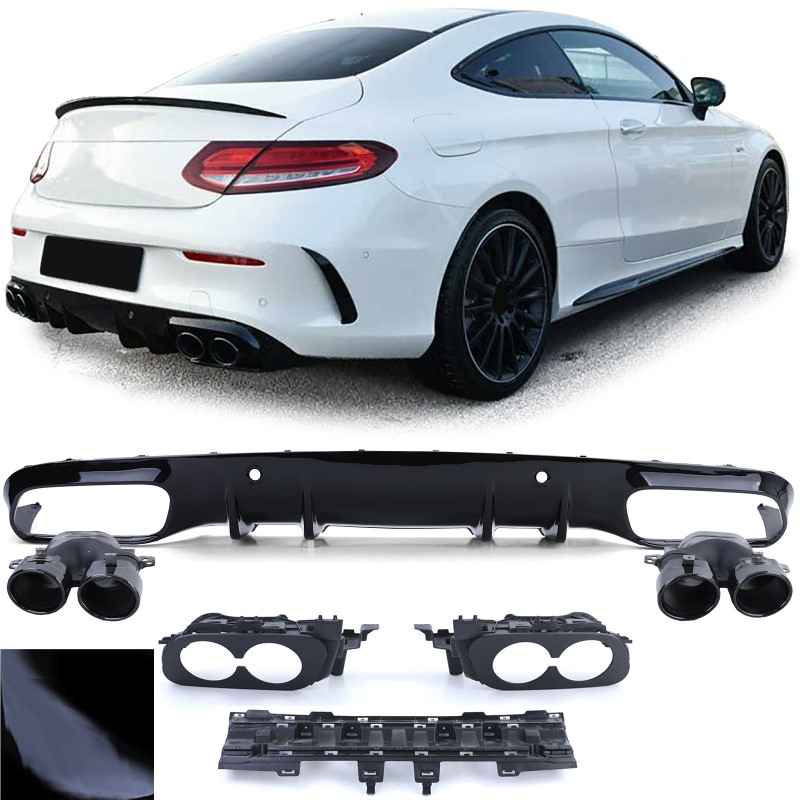 Diffuser passend voor Mercedes C205 A205 Coupe / Cabrio 15-19 C43 Design Zwart