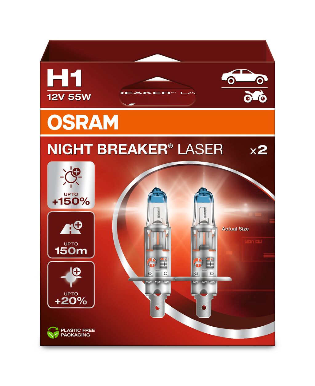 Osram Night Breaker Laser H1 2pcs +150
