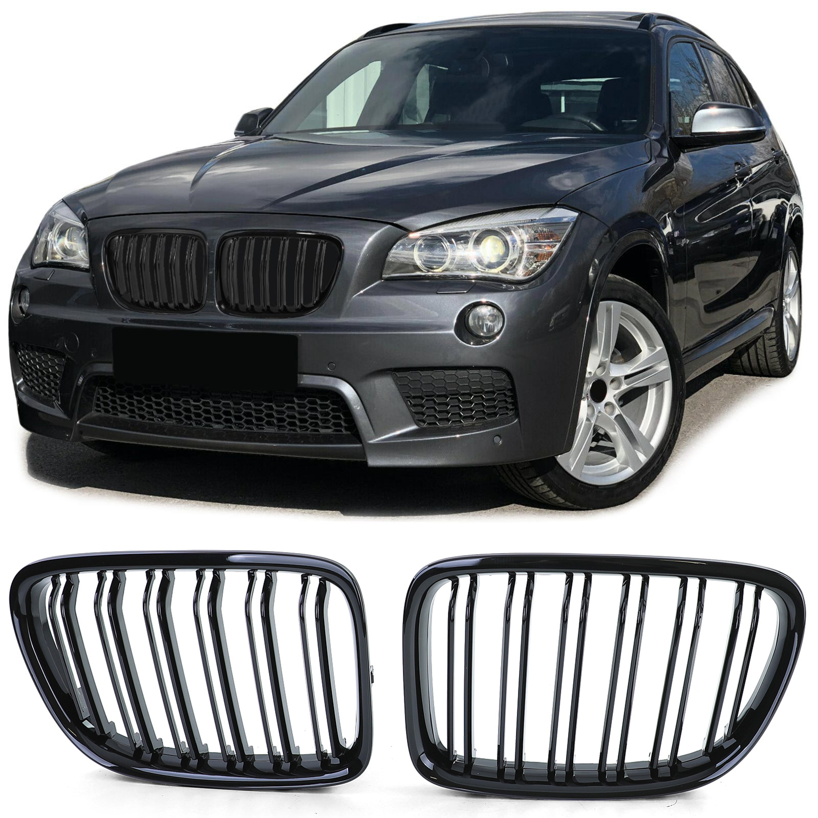 Grill Nieren passend voor BMW X1 E84 M-Look Glans Zwart