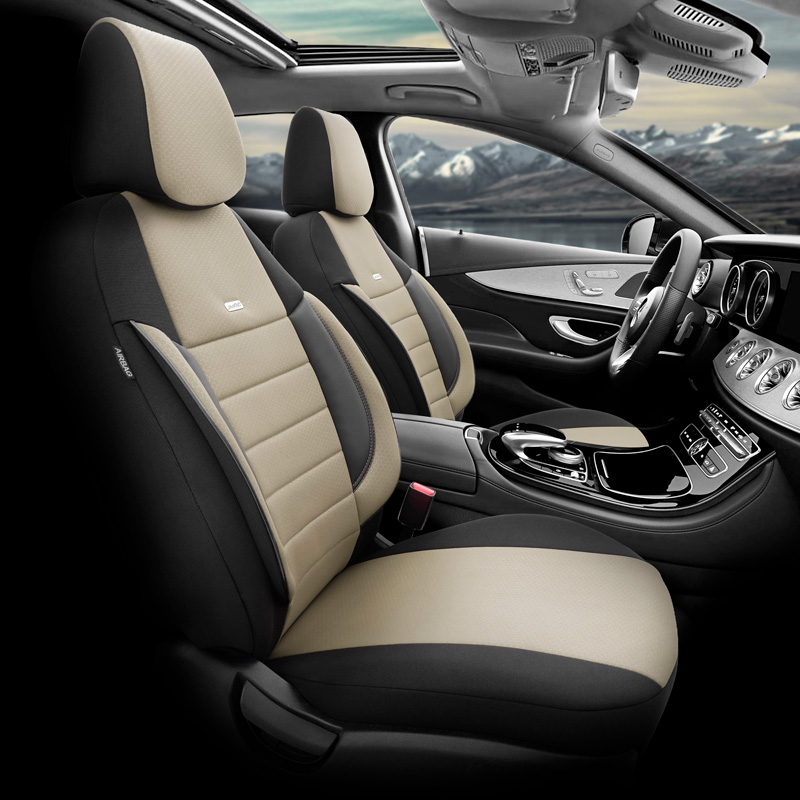 otoM Universele Stoffen Stoelhoezenset 'SelectedFit Pro' Zwart/Beige - 11-delig - geschikt voor Side-Airbags