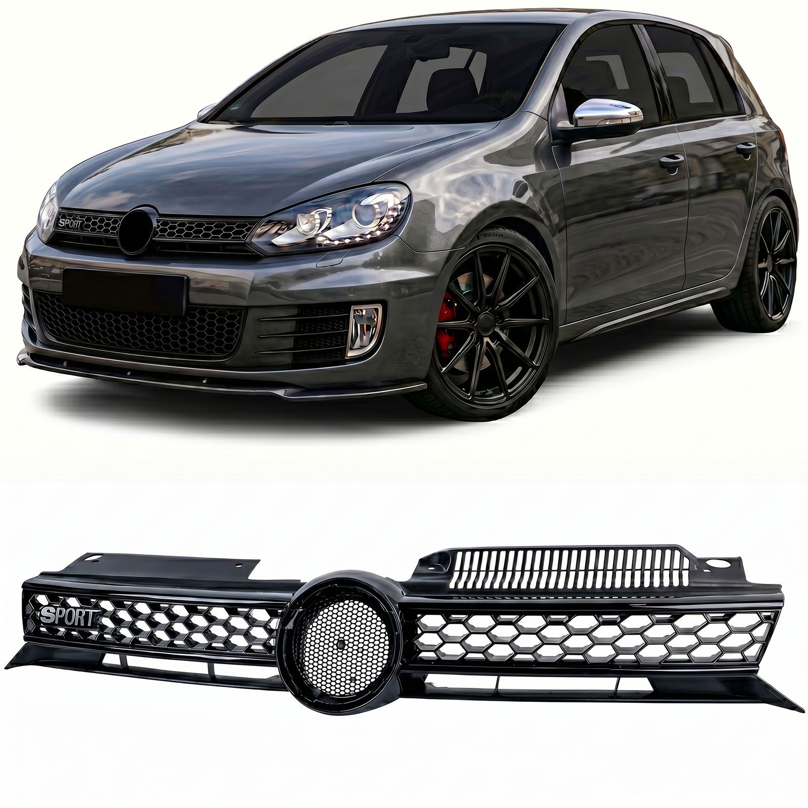 Grill passend voor VW Golf VI GTI Glans Zwart