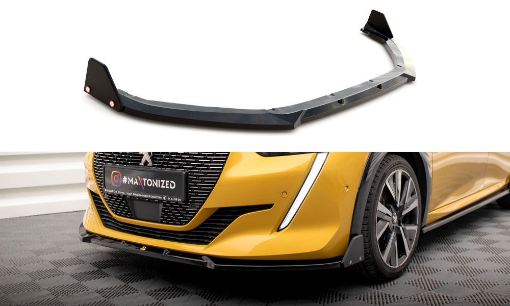 Voorspoiler V.1 met Canards Peugeot 208 GT Maxton Glans Zwart