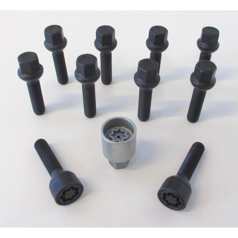 H&R Wielboutenset bolkonisch R13 M14x1.50 - Lengte 28mm - Zwart - 10 stuks (bv.  VAG) - incl. wielsloten