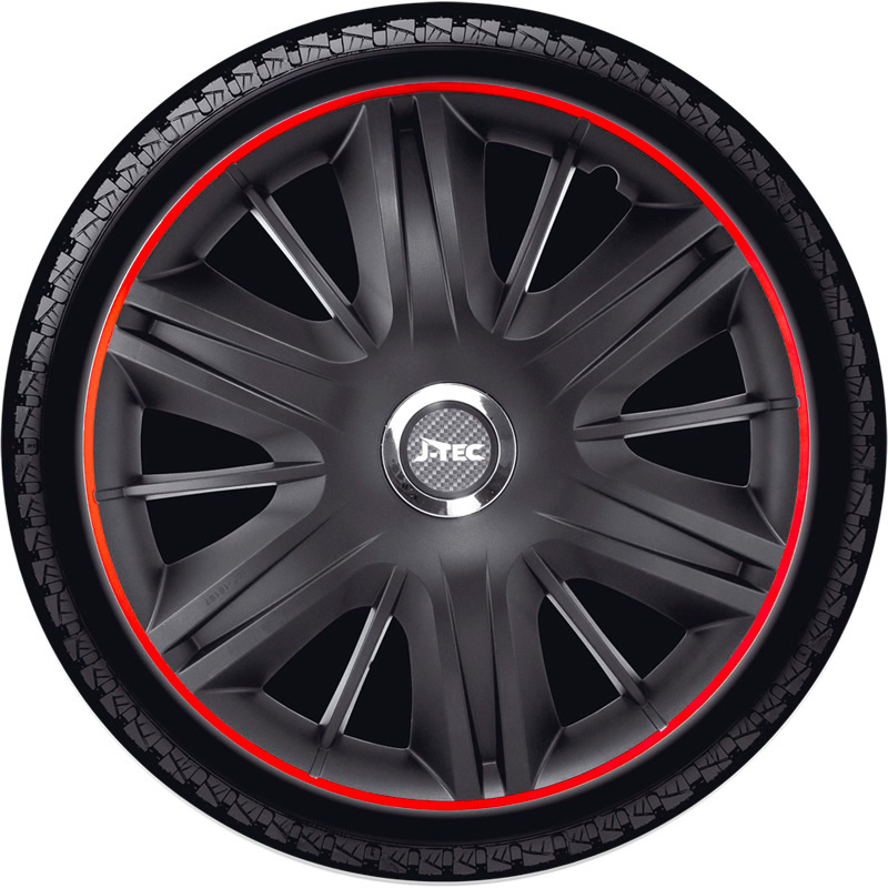 4-Delige J-Tec Wieldoppenset Maximus GTR 15-inch zwart/rood + chroom ring