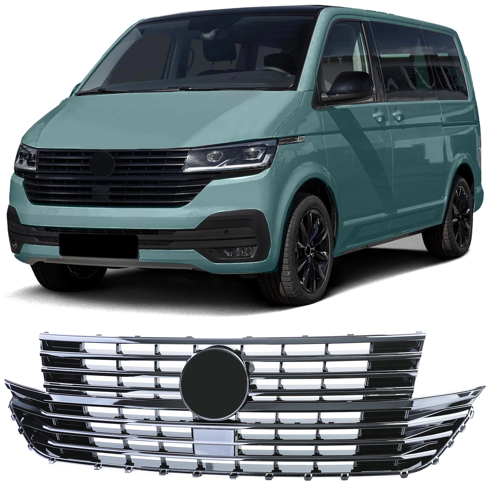 Grill passend voor VW T6.1 Bus Multivan Facelift 19-23 Glans Zwart
