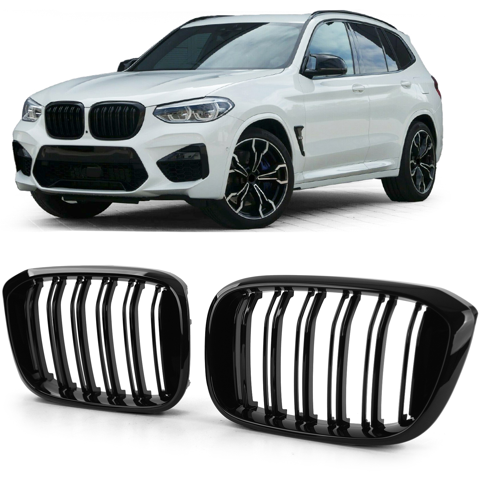 Grill Nieren passend voor BMW X3 G01 / X4 G02 Double Stripe M Design Piano Zwart