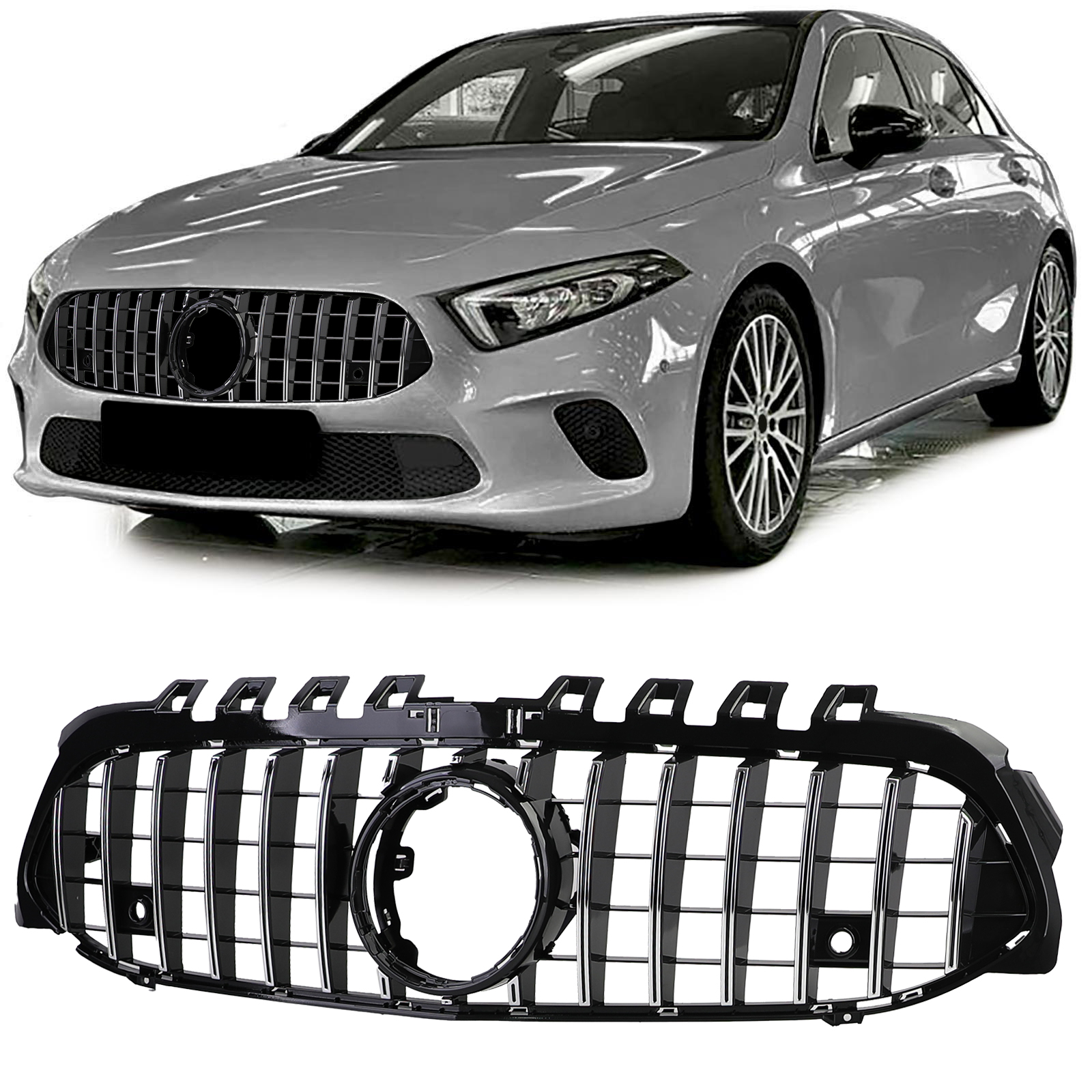 Grill passend voor Mercedes A klasse W177 / V177 GT-Look Chroom/Zwart