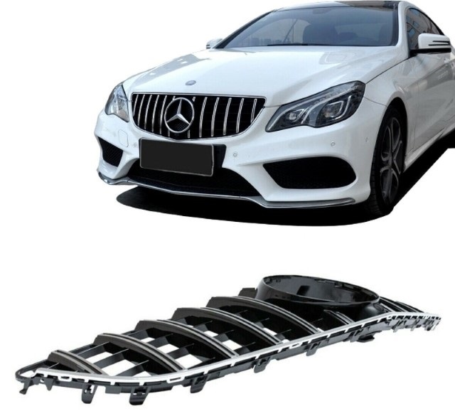 Grill passend voor Mercedes C207 W207 A207 Facelift (2013-2017) Coupe Cabrio GTR Look Glans Zwart/Chroom Camera