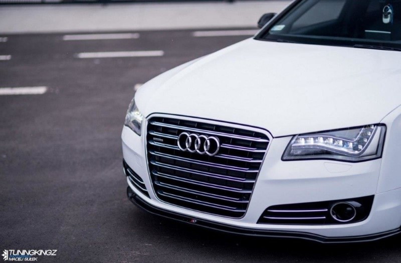 Voorspoiler passend voor Audi A8 D4 Glanzend Zwart