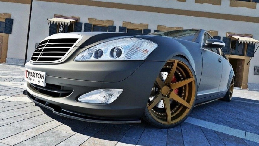 Voorspoiler passend voor Mercedes S-Klasse W221 Maxton Design glans zwart