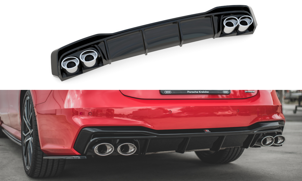Diffuser passend voor Audi A7 C8 S-Line Maxton Glans Zwart Chrome Sierstukken