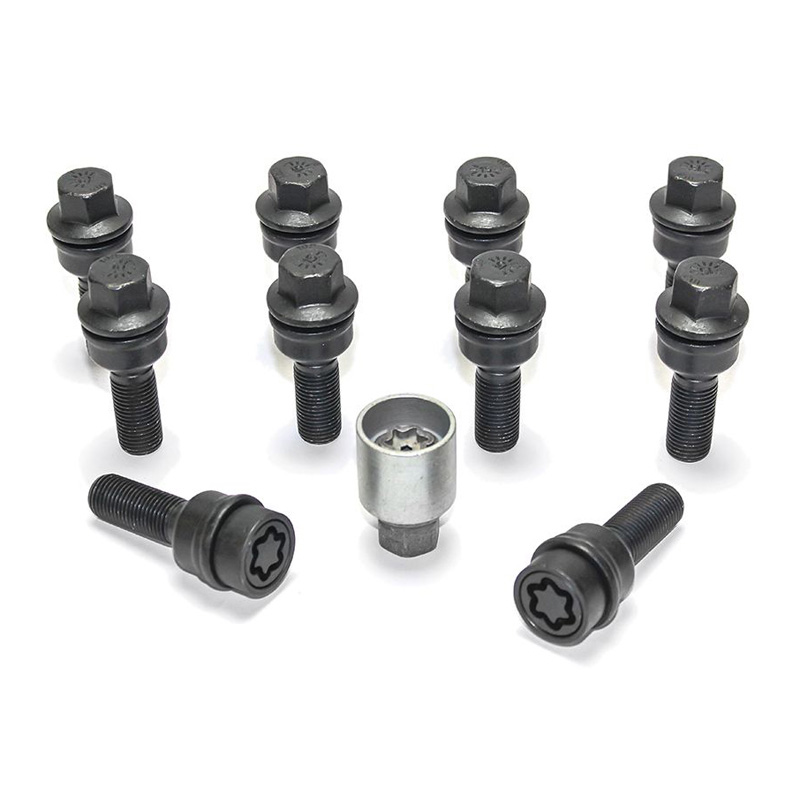 H&R Wielboutenset bolkonisch met beweegbare ring R14 M14x1.50 - Lengte 48mm - Zwart - 10 stuks (bv.  Audi Q3, Q5) - incl. wielsloten
