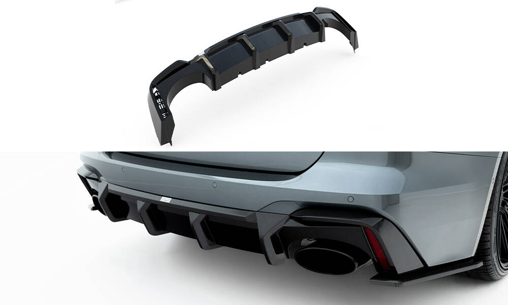 Carbon Fiber Achter Diffuser passend voor Audi RS6 C8 Maxton Glanzend zwart