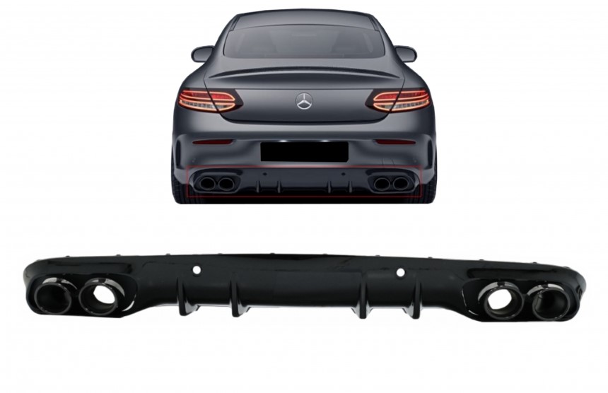 Diffuser passend voor Mercedes C205 A205 Coupe / Cabrio 15-19 C43 Design Zwart