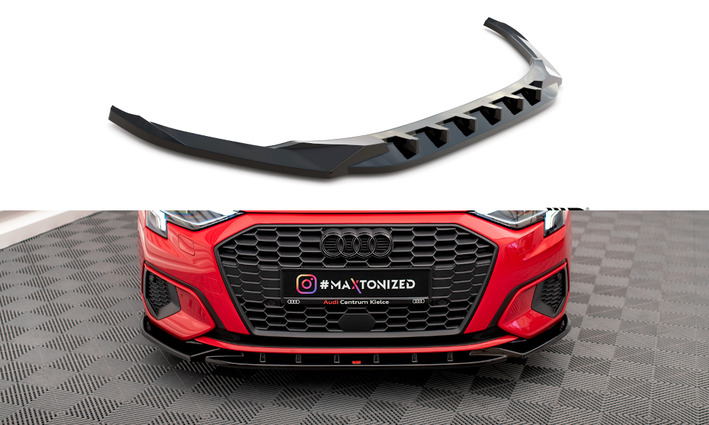 Voorspoiler V.1 Audi A3 8Y Maxton Glans Zwart
