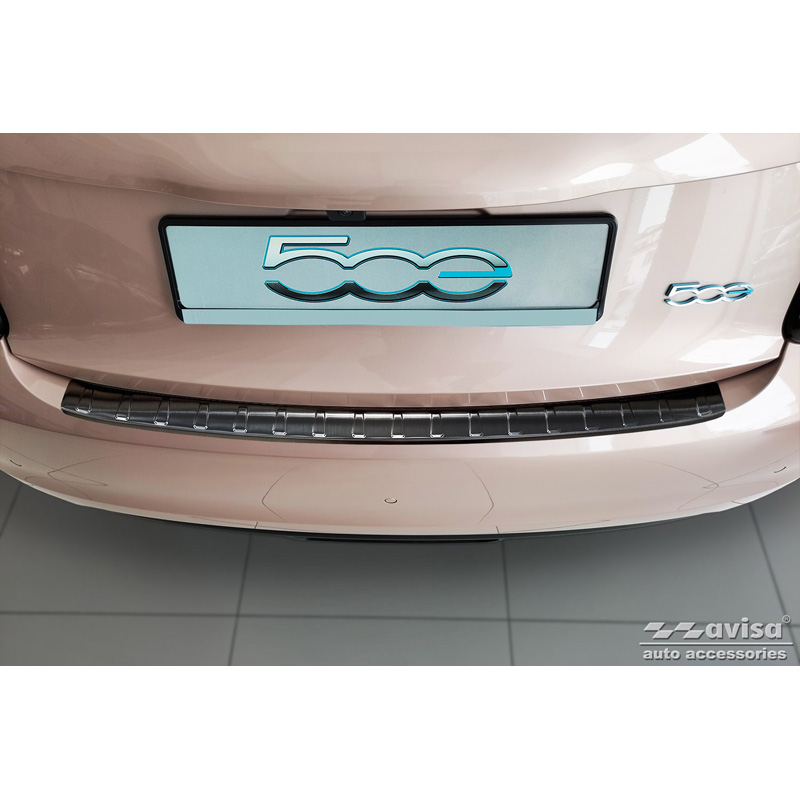 Zwart RVS Achterbumperprotector  Fiat 500e Berlina, 3+1 & Cabrio 3-deurs 2020- 'Ribs'