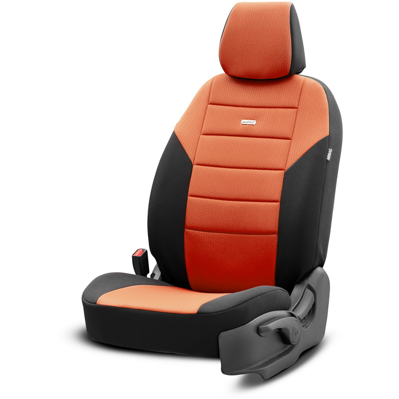 otoM Universele Stoffen Stoelhoezenset 'SelectedFit One' Zwart/Camel - 10-delig - geschikt voor Side-Airbags